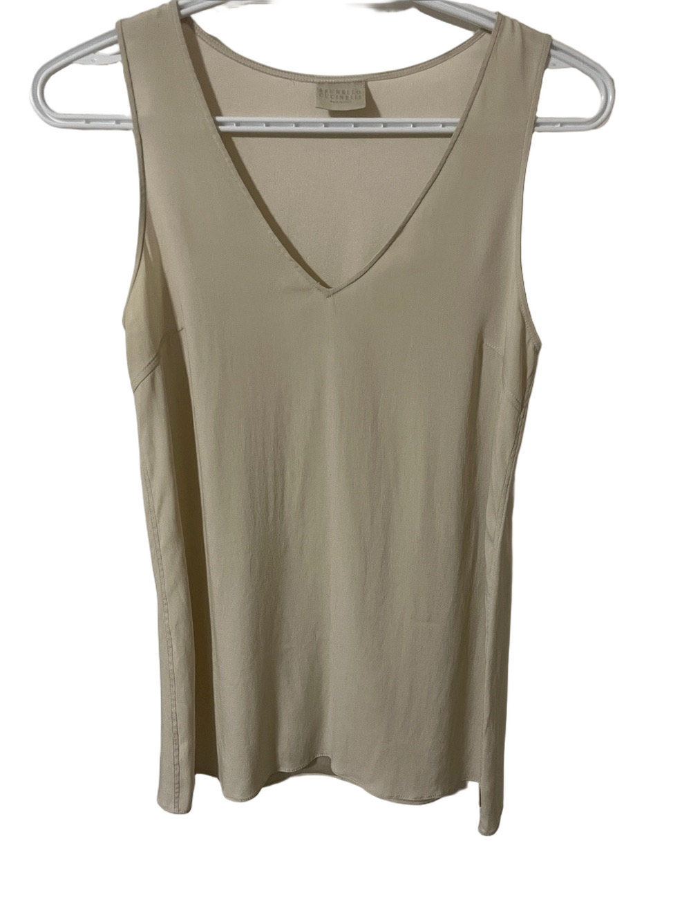 Brunello Cucinelli Beige Silk Blend V-Neck Tank Size Small
